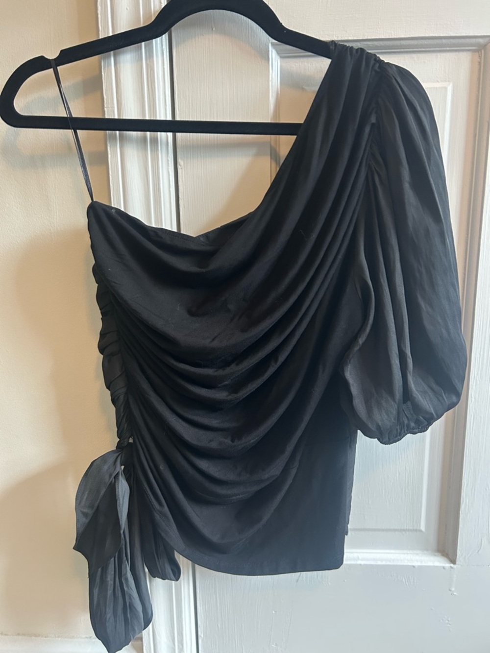 Anthropologie Dolan Black One-Shoulder Draped Tie-Side Top - Picture 2 of 4
